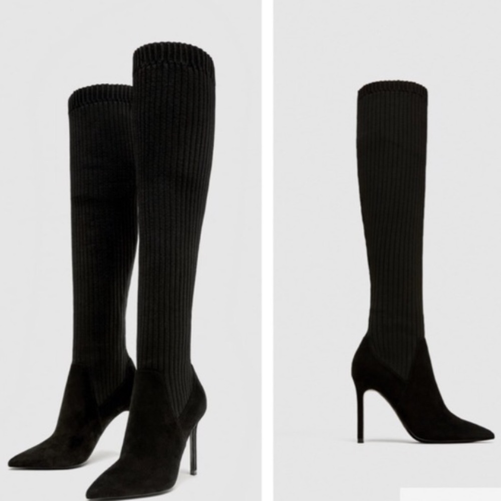 Zara socks style black heels boots new no tag